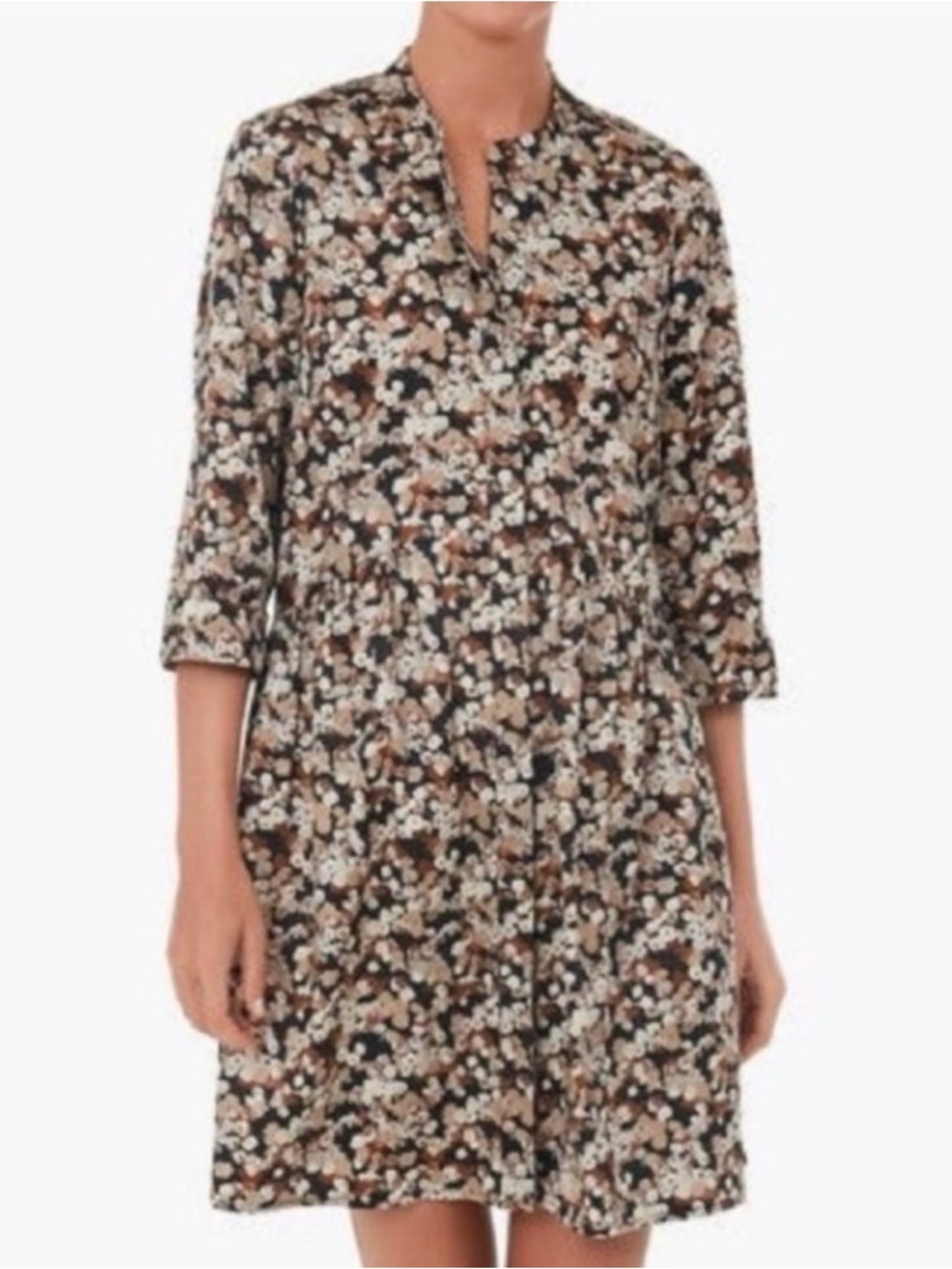 Tuckernuck Woodrose Royal Shirt Dress Brown and Cream Floral Button-Front - S